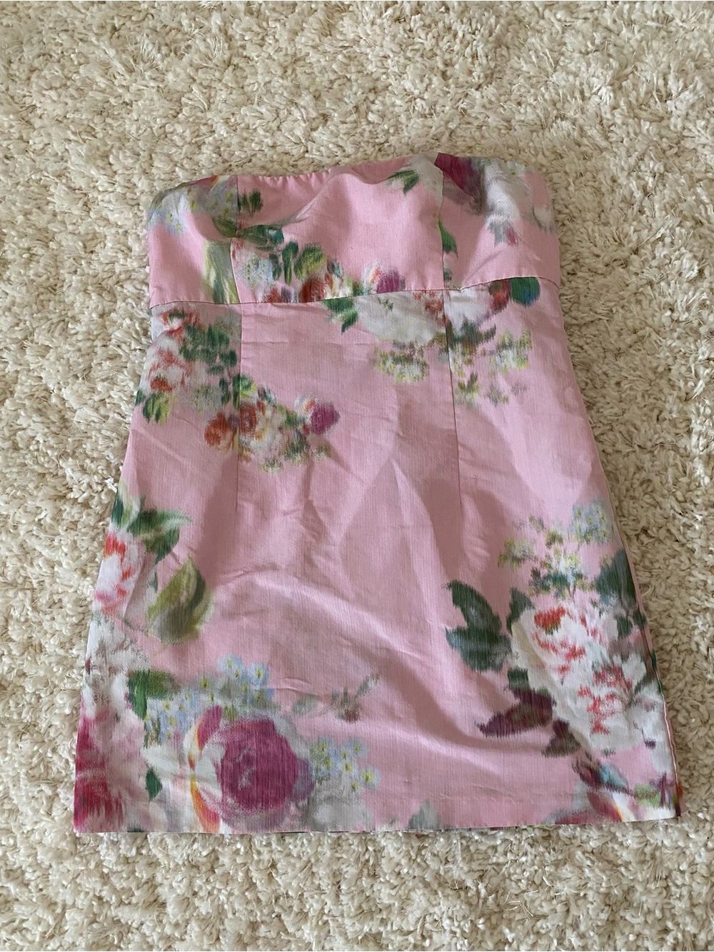 Anna Sui Structured Strapless Pink Floral Mini Dress